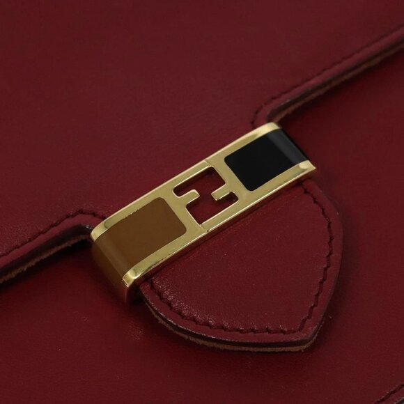 FENDI Chain Shoulder Bag Leather Red Gold Auth 125939 - Picture 12 of 16